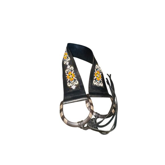Black Leather Western Saddle Cinch Embroidered Southwest Santa Fe Indie Belt XL main image 7